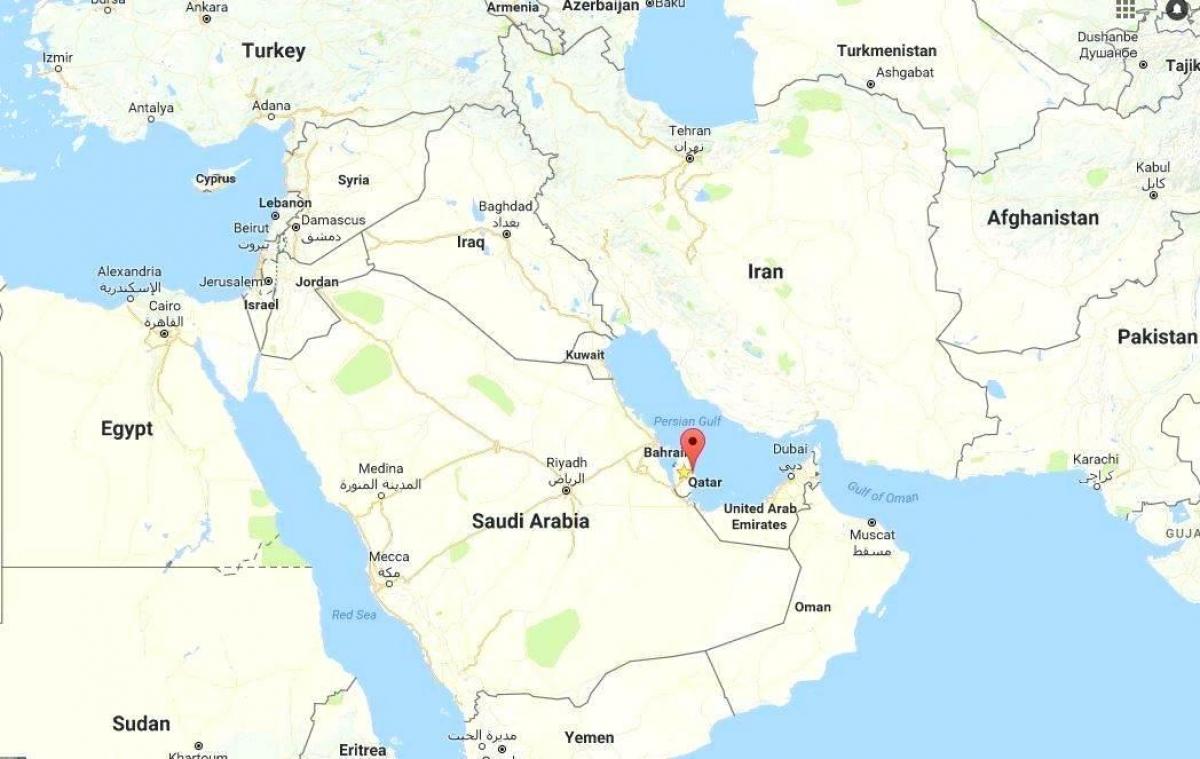 peta dunia yang menunjukkan qatar
